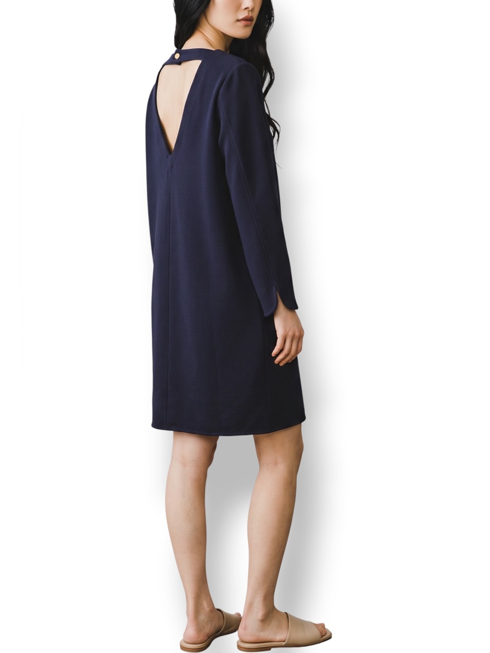 4/$20 Moon Navy Open Back Shift Dress 3/4 Sleeve Crepe Mini Dress Medium